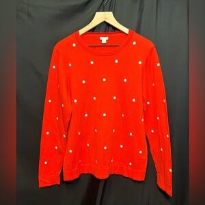 J. Crew Red/Orange Long Sleeve Sweater w/ Embroidered White Dots